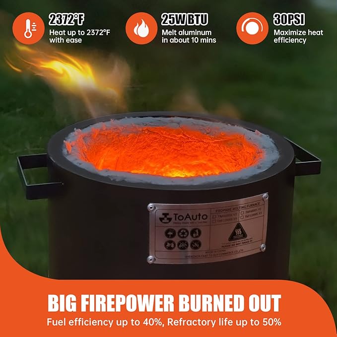 TOAUTO 6KG Upgraded Propane Melting Furnace TMF6000B-V3 Gas Kiln Kit 1300°C /2372°F for Scrap Metal Recycle Gold Silver Copper Aluminum Melting Refining Smelting