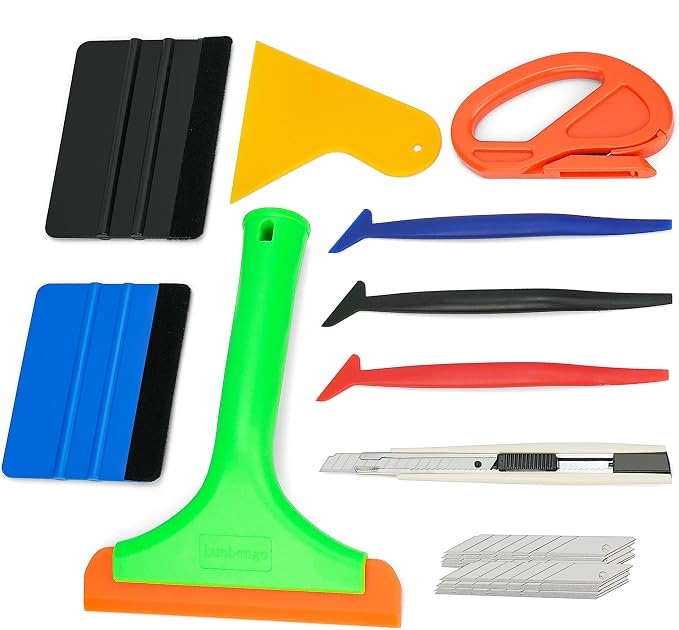 Umaki Vehicle Vinyl Wrap Tool Kit, Window Tint Application Kit, Car Window Film Install Kit, with Window Squeegee, Plastic Squeegee, Edge Wrap Squeegee, Retratable Knife & 9mm Blades, Razor Cutter