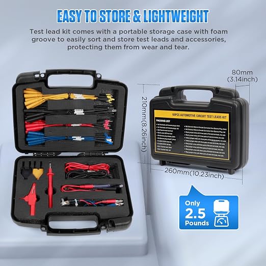Multimeter Test Lead Kit Automotive 68PCS Back Probe Kit Multi Function Multimeter Leads Kit Size Coding Circuit Test Leads Kit with Alligator Clips Electrical,Banana Plug Test Lead,Oscilloscope Probe