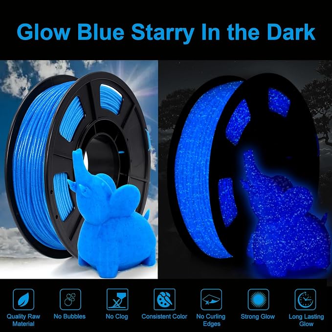 3D Printer Filament 1.75mm Glow in The Dark Shiny Firefly Blue PLA Filament for 3D Printing, Best with UV Lamps, 250g Spool (0.55lbs), Dimensional Accuracy +/- 0.02 mm, Fit Most 3D Printers