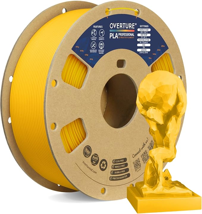 OVERTURE PLA Plus (PLA+) Filament 1.75mm, Stronger & More Durable, Professional Toughness 3D Printer Filament 1kg (2.2lbs), High Precision +/- 0.02mm, Tangle-Free (Yellow)