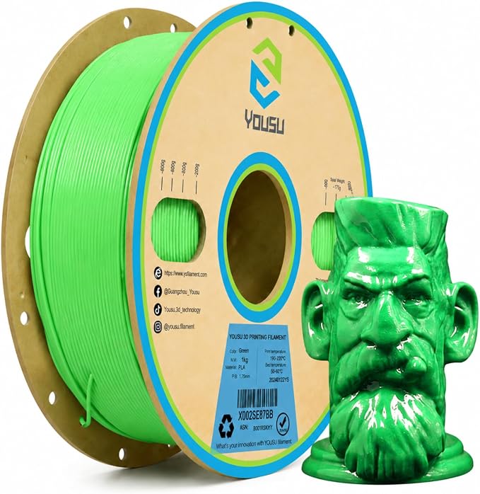 YOUSU Green PVB Filament 1.75 mm for 3D Printer & 3D Pen 1 kg (2.2 lbs), Print As Easy as PLA Filament, can be Polished with Alcohol to get Smooth Surface.