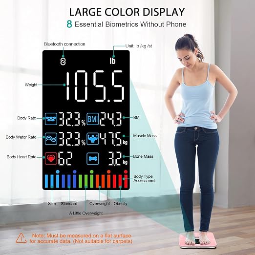 ABLEGRID Body Fat Scale,Digital Smart Bathroom Scale for Body Weight,Large Color Display Screen,22 Body Composition Metrics BMI,Water Weigh,Heart Rate,Baby Mode,400lb,Rechargeable-Rosegold