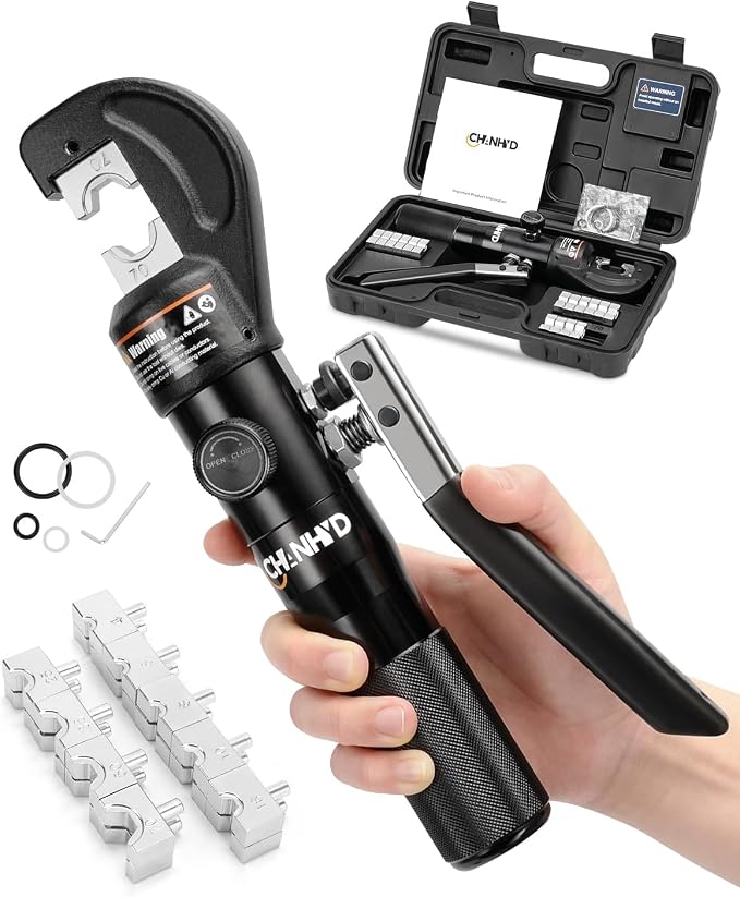 Hydraulic Wire Battery Cable Lug Terminal Crimper- 9 Dies for 12 AWG to 2/0 Electrical Terminal Cables Crimping Tool Kit 1/16” 1/8” 3/16” Stainless Steel Cable Railing Tool