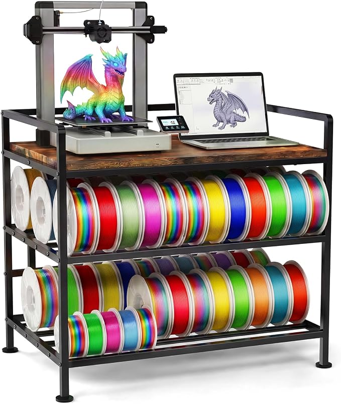3D Printer Stand with Filament Storage 31.5"x21.6" Printer Table | Wobble-Free, 60 Filament Capacity, I-Beam Reinforced Structure, Anti-Vibration Feet, for Workshop Studio Office