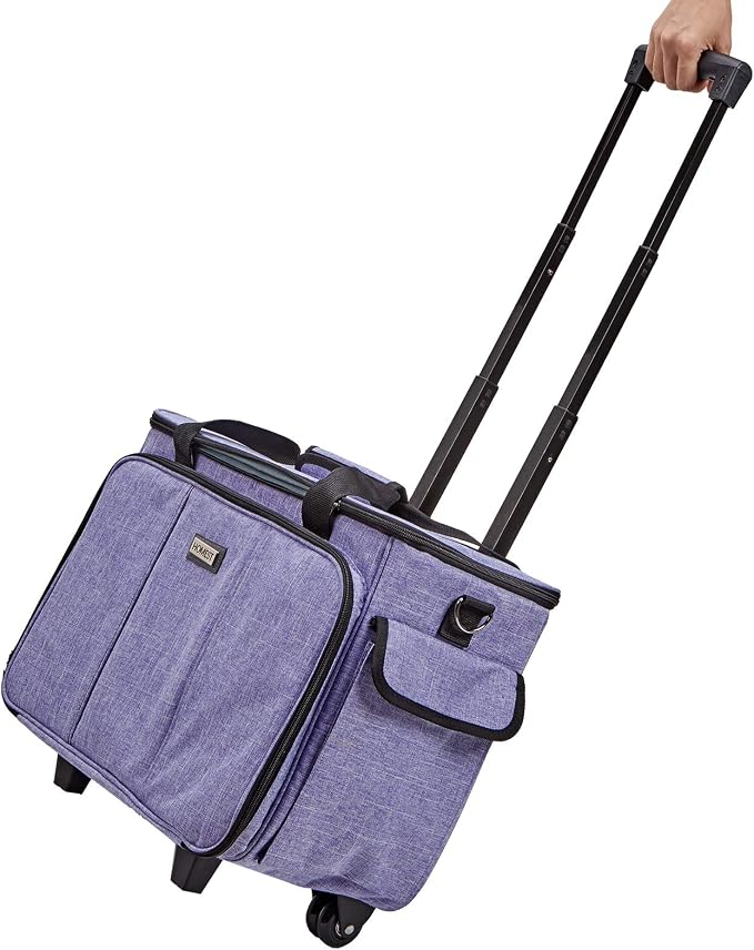 HOMEST Sewing Machine Rolling Case with Wheels and Storage Pockets | Fits Singer and Brother machines, rolling wheels and storage pockets help carry sewing accessories, Purple