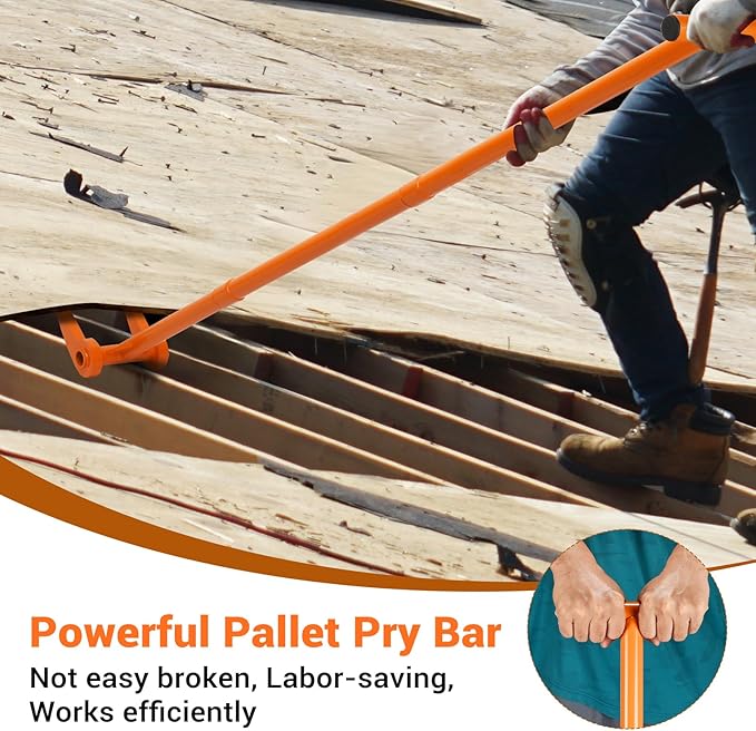 AugFir 48" Pallet Buster, 110 Degree Decking Pry Bar, Heavy Duty Carbon Steel Deck Board Removal Tool for Deck, Pallet, Standing Hardwood Board Demolition Without Lower Back Pain & Knee Pain (Orange)