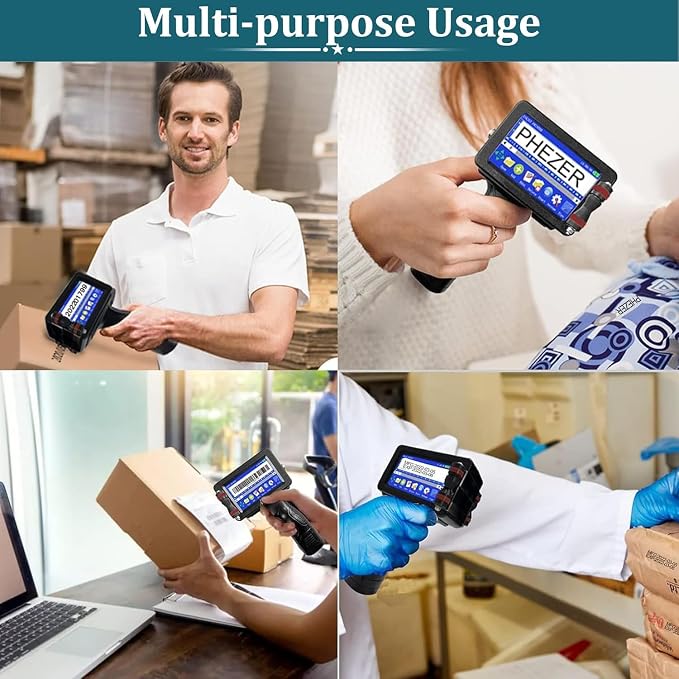 Phezer Upgraded P16 Handheld Inkjet Printer for Flat Surface with Quick-Dry Ink Cartridge, 0.5 Inch Nozzle Coding Machine for Date/Time/Barcode/QR Code/Logo (Support 25 Languages & 3 Print Precision)