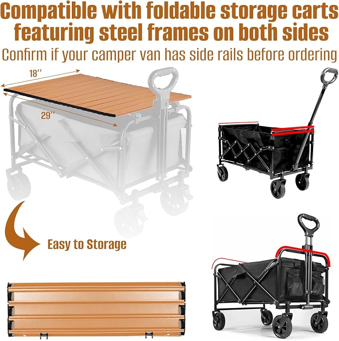 Metal Tabletop Board for Wagons Cart,Foldable Table 29"×18" | Heavy Duty for Wagon, Alloy Board with Load Capacity 68LBS, Camping Essential and Gear for Outdoor Party (Woody)