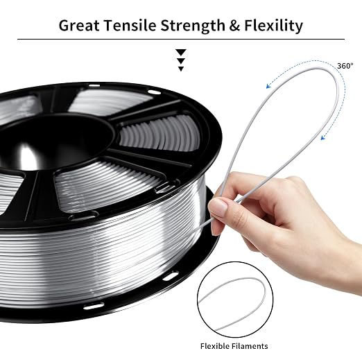 GEEETECH 4KG Silk Silver PLA Filament 1.75mm, 3D Printer Shiny Silk Filament,1kg Spool (2.2lbs), Dimensional Accuracy +/- 0.02mm, Fit Most FDM Printer (Silk Silver)