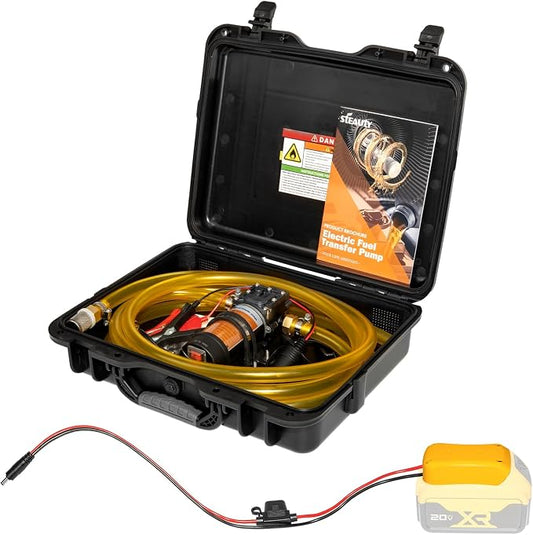24V 120GPH Fuel Transfer Pump Set with Upgraded Carrying Case & Battery Adapter, Compatible with DeWalt 20V Battery, for Vehicles, Boats(120GPH 24V, Pump with Yellow Adapter)