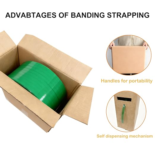 PET Packaging Banding Strapping Roll - 1017' x 5/8" Pallet Strap Coil | 1500 lb Strong Break Strength, Heavy Duty Plastic Strapping with 100 Buckles and Self Dispensing Box Kit
