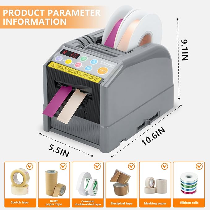 Automatic Ribbon Cutting Machine, Automatic Tape Dispenser,Tape Width 6-60mm,Length 5-999mm Double-Sided Tape, Adhesive Cutter with Manual & Auto Ideal for Business & Home.