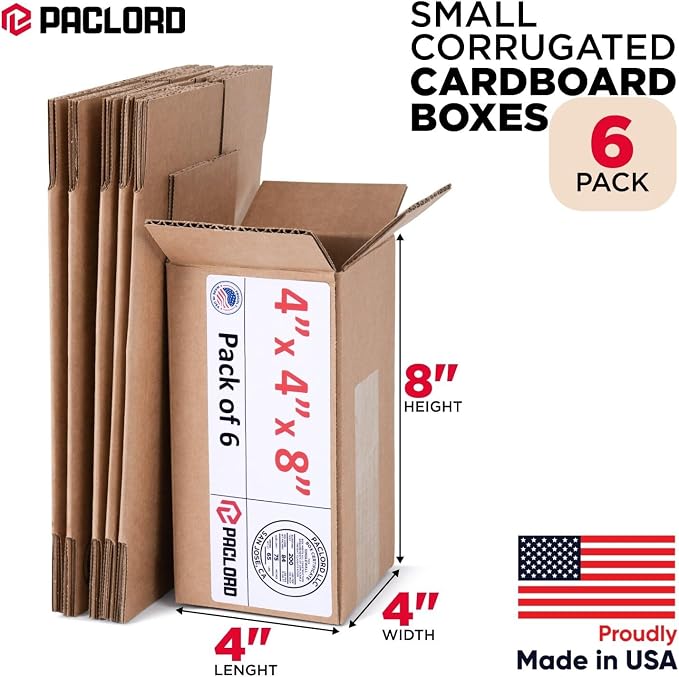 Tall Cardboard Boxes 4"L x 4"W x 8"H (Pack of 6) - USA-Made Packing Boxes for Moving, Shipping, or Storage - USPS, UPS, FedEx Approved - Professional Packing Supplies for Moving | USA-Made Packing Boxes for Moving, Shipping, or Storage - USPS, UPS, Fed...