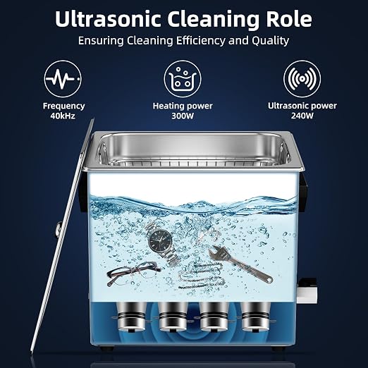 Ultrasonic Cleaner 10L 240W Digital Ultrasonic Cleaning Machine with Upgraded Degassing & Gentle Mode, 40kHz, with Heater & Timer for Tools, Jewelry, Watches, Glasses, Dentures, Small Parts