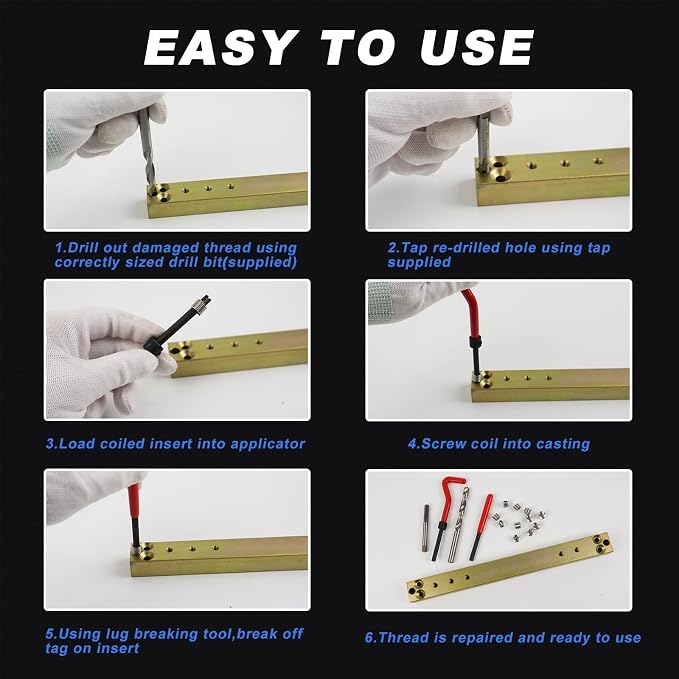263PCS Thread Repair Kit HSS Drill Helicoil Kit, Rethreading Tool | Rethreading Kit with Thread Gauge Metric and SAE1 /4" 5/16" 3/8" 7/16" 1/2" M5 M6 M8 M10 M12