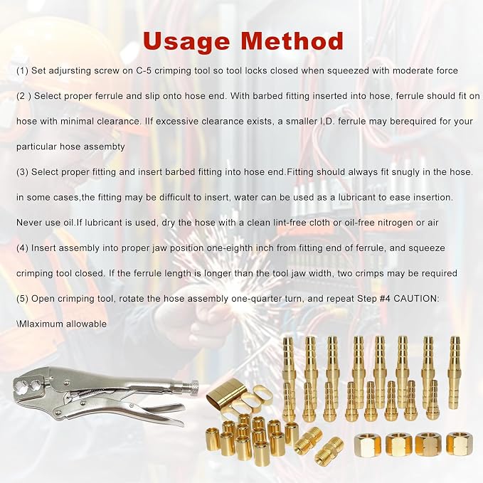 Hose Repair and Assembly Kits, 1/4" ID Torch Hose Repair Parts Kit, Oxygen Acetylene Welding Hose 'B' Size Fittings with Crimper, Welding Hose Repair and Installation Kit