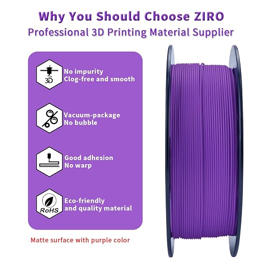 ZIRO Matte PLA Filament 1.75mm, Pure Color No-Shine 3D Printer Filament, High Toughness 3D Printing Material, Dimensional Accuracy +/- 0.03mm, Military Purple (Matte)