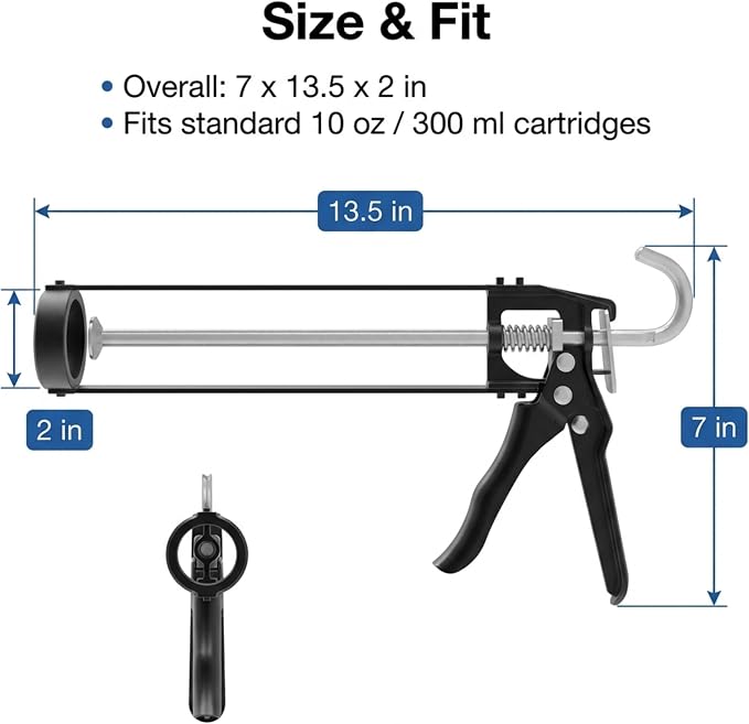 107 Series Manual Caulking Gun -10 oz Cartridge Dispenser, 7:1 Thrust Ratio, Lightweight 1.20 lbs No Drip Hand Operated Sealant & Adhesive Applicator - Professional Contractors DIY Projects