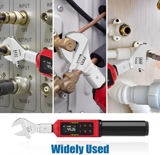 ANPUDS Adjustable Digital Torque Wrench, 0.66-44.29 Ft.lb, ±1% Accuracy | 0.9-60 Nm, 35mm Jaw & 3/8" Ratchet, 9×12mm Open End, Vibration, Buzzer and LED Indicator for for HVAC, Motorcycle, Plumbing