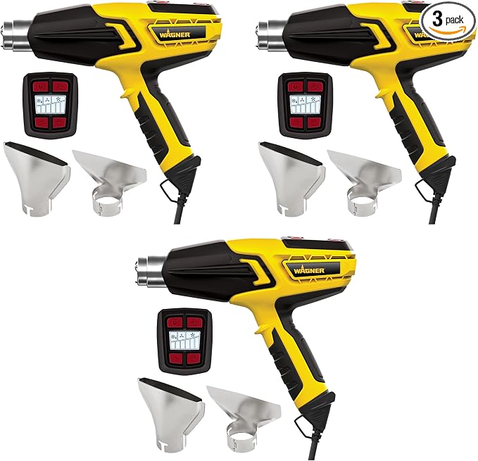 Wagner Spraytech 0503063 FURNO 500 Variable Temp Heat Gun, 2 Nozzles & 12 Temperature Settings Ranging 150°F-1200°F, Electric Heat Gun for Paint Removal, Bending PVC, Crafts and More (Pack of 3)