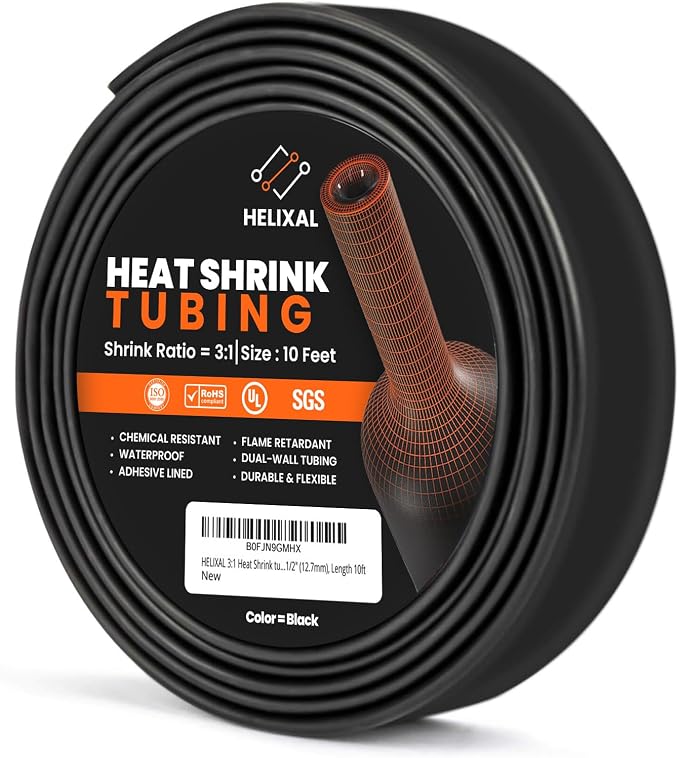 1/2" 12.7mm HELIXAL 3:1 Heat Shrink Tubing, Dual Wall Adhesive Lined Wire Shrink Wrap, Waterproof Marine Grade Electrical Insulation Roll 10ft