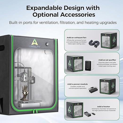 Creality 3D Printer Enclosure with Ventilation & LED Light 27.56"×29.53"×35.43" 3D Printer Cover Fireproof Constant Temperature Enclosure for CR-10 Smart Pro/CR-10 Pro/Ender 3 S1 Plus/Ender 5 Plus