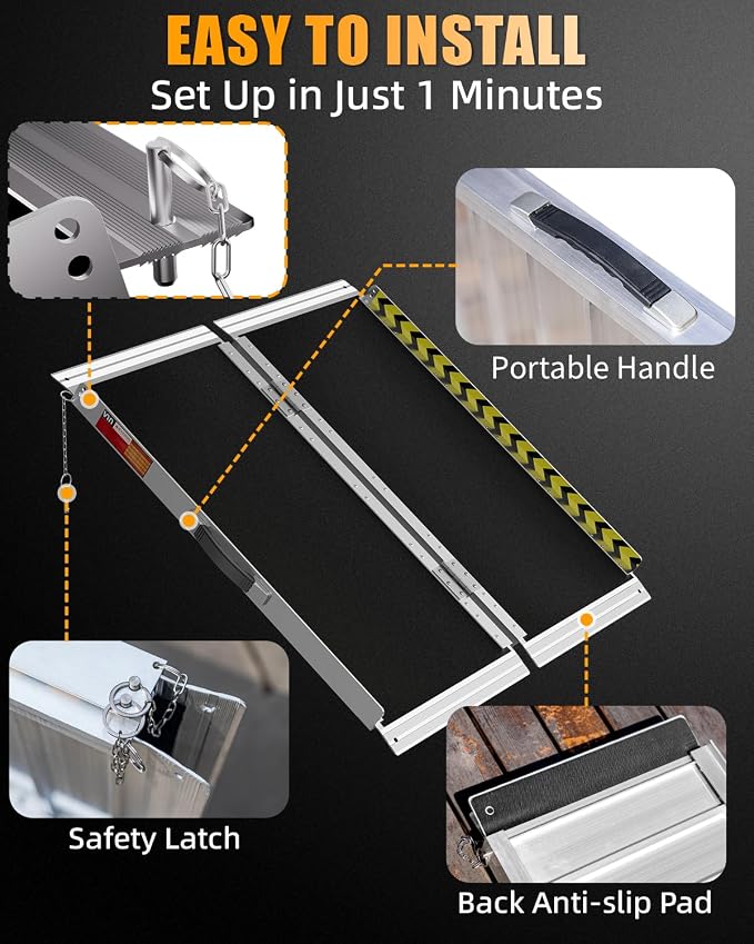 VNN Portable Wheelchair Ramp 3FT, Non-Slip Aluminum Ramps for Wheelchairs for Home, Handicap Wheelchair Ramps for Home Steps, Aluminum Loading Dock Plates, Doorways, Curbs, Stairs