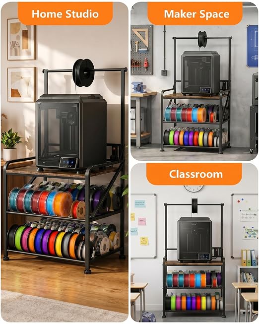 AHOWPD 3D Printer Stand with Filaments Storage - Heavy Duty 3d Printing Table & Filament Organizer, Spools Holder Racks with Adjustable Feet, Stable Shelf Hold Spool PLA, ABS, PETG for Garage Office Workshop
