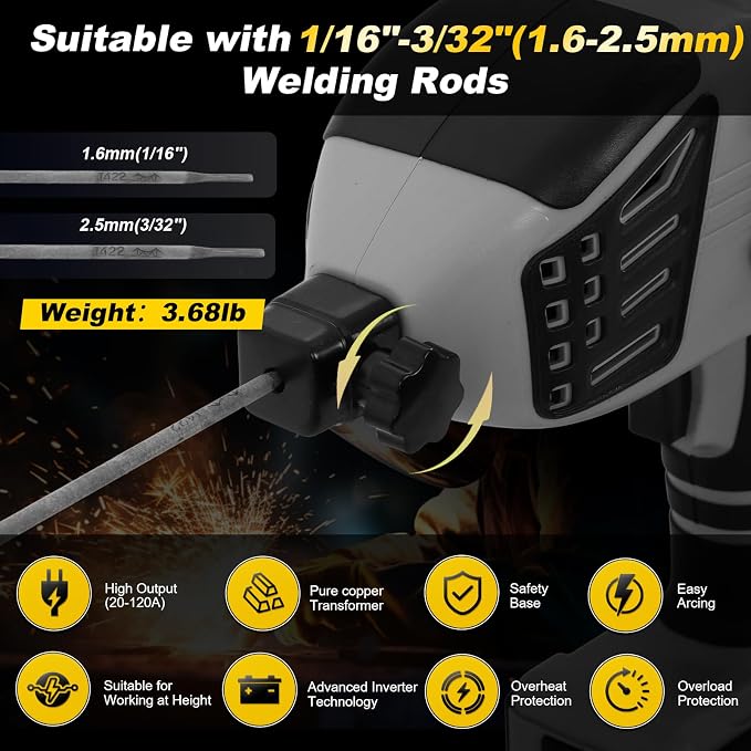 ITMIAYA® Portable Welding Machine 110V ARC Stick Welder Handheld for Metal IGBT Inverter 20-120Amps Stepless Current 1/16"-3/32" Electrodes Home Repair DIY Work (Grey)