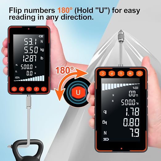 Trigger Pull Gauge, Force Gauge Weight Push Pull 500N Extra Large LCD with N kg lb, Peak & Real Time Auto Peak Modes, Data Software, Calibration Certificate, Digital Trigger Pull Scale