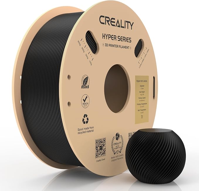 Creality PETG Filament, Hyper 1.75 mm 1 kg PETG: High-Speed 3D Printer Filament 30-600 mm/s, Dimensional Accuracy +/- 0.02 Cardboard Spool (2.2 lbs) for Most FDM 3D Printers,Black