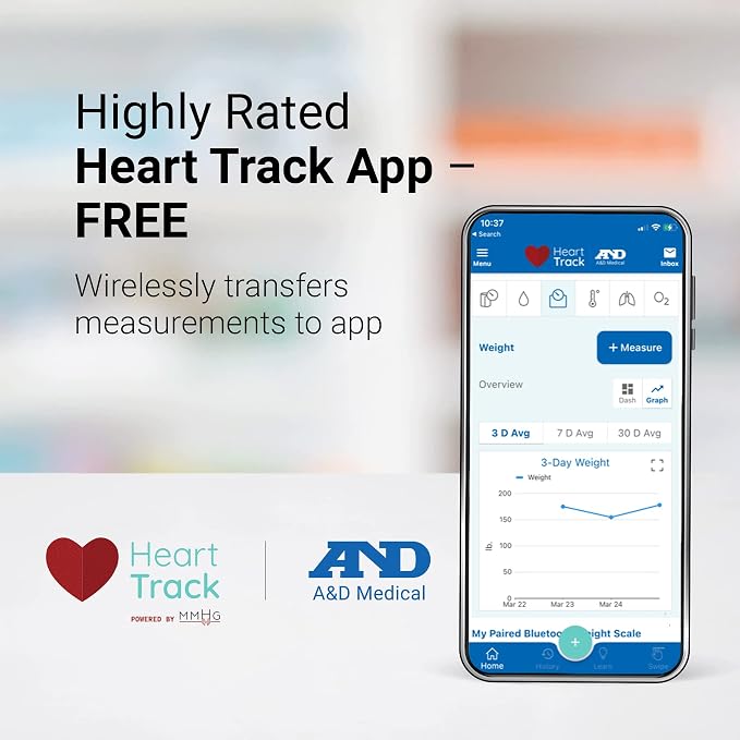 A&D Medical Digital Body Weight Scale - UC-352BLE - Bluetooth Bathroom Weight Machine, Syncs with A&D Heart Track App - 450lb (200kg) - Batteries Included, Black
