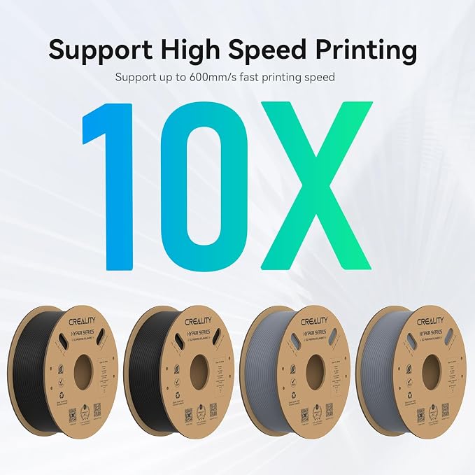 Creality Hyper PLA Filament 1.75mm, 30-600mm/s High Speed 3D Printer Filament, Dimensional Accuracy +/-0.02mm, Fit Most FDM 3D Printers, 4 Pack 1kg Spool(2.2lbs), Black & Grey