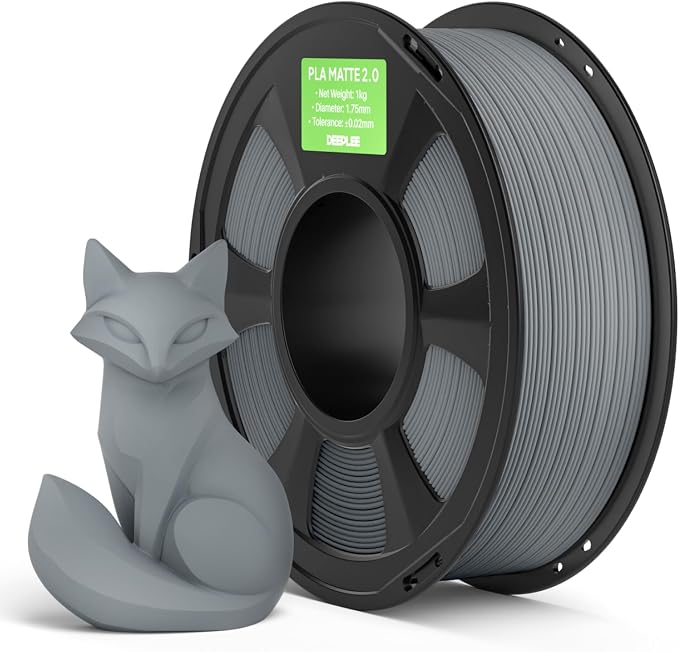 Matte PLA 2.0 Filament 1.75mm, 3D Printer Filament Dimensional Accuracy +/- 0.02mm, No Clogging, Smooth Texture, 1KG Light Grey