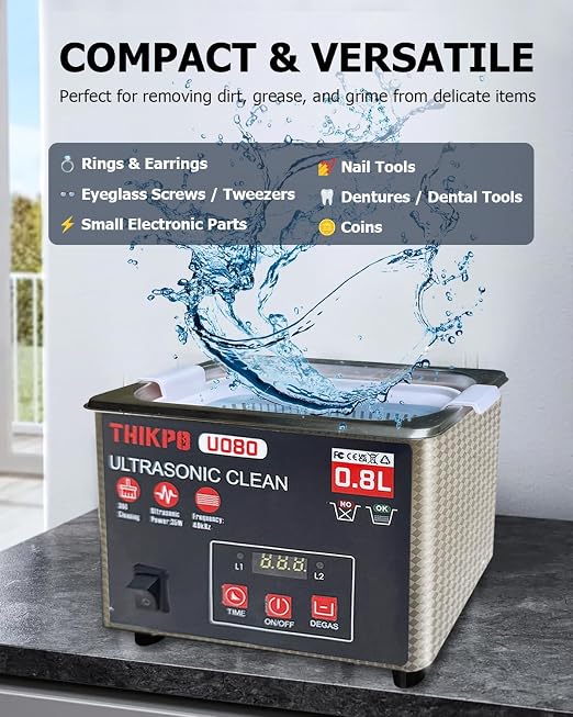 0.8L Ultrasonic Fuel Injector Cleaner with Digital Timer, 40KHZ Professional Cleaner Machine for Automotive Fuel Injector,Jewelry Eyeglasses Dental Instruments Rings Diamond Parts Circuit ect