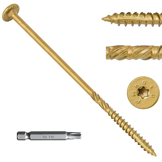 5/16"x12" Heavy-Duty Outdoor Deck Screws, 300Pcs Star Drive Decking Wood Screws, Rust Resistant Timber Screws for Timber/Log/Landscaping Wood (5/16"x12" Tan)