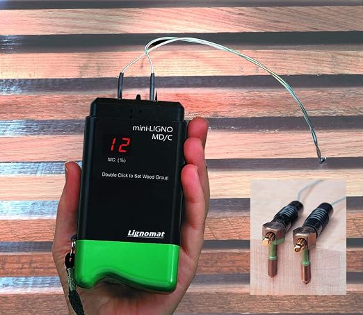 Lignomat M-11 Mini-Ligno MD/C in-Kiln Moisture Meter Detector – Precise Wood Moisture Measurement, Dual Calibration for Soft and Hard Wood, External Probe Compatible, 6' Teflon-Coated Cable