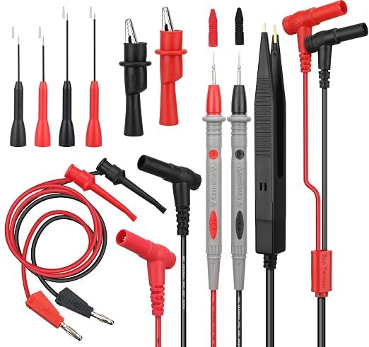 SWANLAKE 11-Piece Multimeter Test Leads Set, CAT III 1000V 20A Multimeter Probes with Alligator Clips, Needle Probe, Banana Plug to Hook Clip, Soft PVC Volt Meter Lead