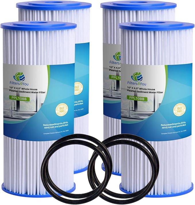 CFS – Pleated Water Filter Cartridges Compatible with FXHSC, R50-BBSA, R50-BB, WFHDC3001, W50PEHD, GXWH40L Models – Removes Bad Taste – Whole House Replacement Filter Cartridge (4 Pack + 4 O-Rings)