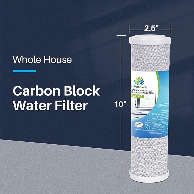 CFS – 3 Pack Carbon Block Water Filter Cartridge Compatible with WHKF-DB1 Models – Removes Bad Taste and Odor – Under Sink Replacement Filter Cartridge – 0.5 Micron – 2.5" x 9.75"