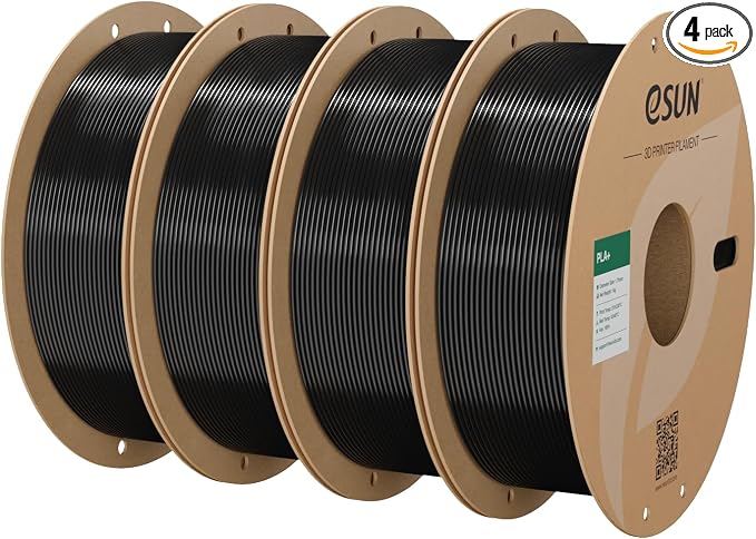 eSUN PLA+ Filament 1.75mm, 3D Printer Filament PLA Plus, Dimensional Accuracy +/- 0.03mm, 1KG per Spool, 4 Spools 3D Printing Filament, Black