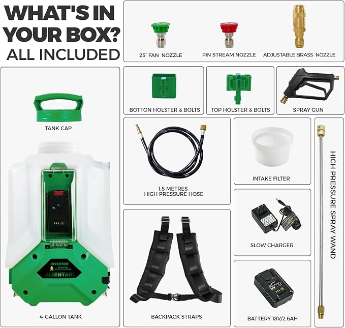 Inventor Flex6 Upgraded, 4 Gallon Battery Powered Backpack Sprayer with 6-Gear Lightweight Sprayer for Lawn, Garden, Patio, Plant Watering