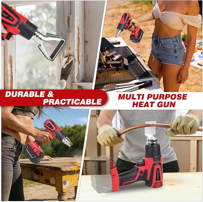 Cordless Heat Gun Compatible with Milwaukee m18 Battery,Adjustable Temp 120℉–1110℉,LED Light,LCD Digital Display,Portable Hot Air Gun 4 Nozzles For Shrink Tubing DIY (Tool Only, Not Made by Milwaukee)