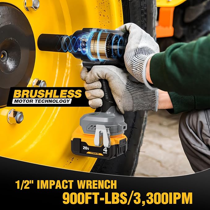 ReliaRoads 900 Ft-lbs Cordless Impact Wrench, 1/2 Inch Impact Gun Compatible DeWALT 20V MAX Battery, Brushless Constant High Torque Impact Driver with 3 Speed, Tool Only (No Battery Included)