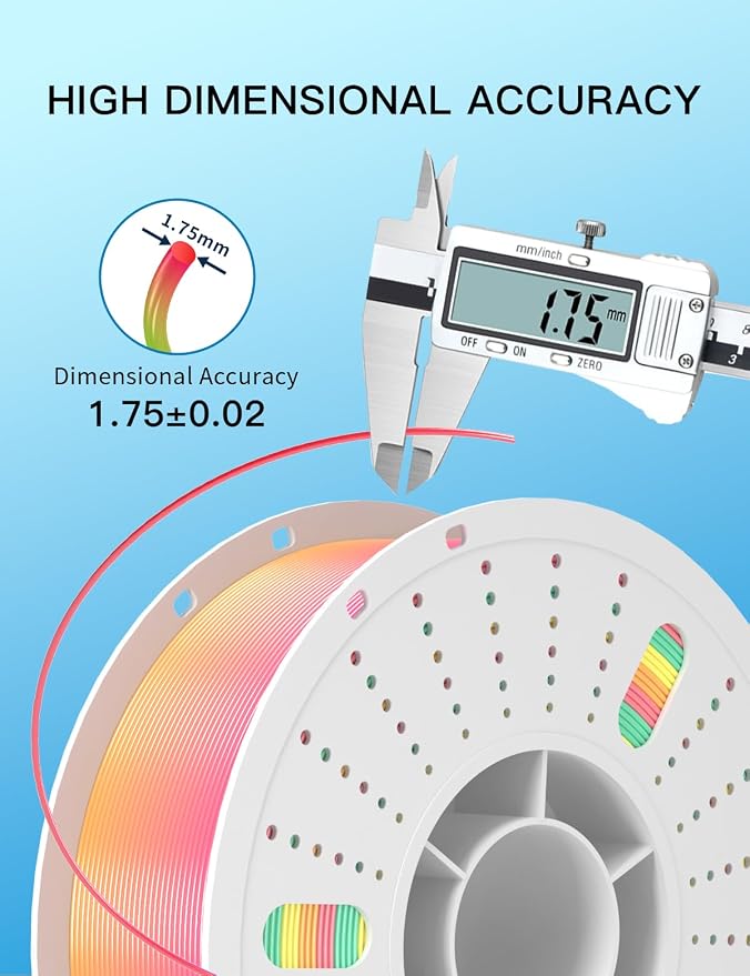 PINBALL Silk Rainbow PLA 3D Printer Filament 1.75mm Shiny Multi-Color Changing Filament 3D Printing PLA Filament Dimensional Accuracy +/- 0.02mm 1 KG Silk Rainbow Macaroon