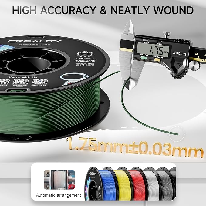 CREALITY PETG Filament 1.75mm 3D Printer Filament, 1kg (2.2lb) Neatly Wound Spool, Dimensional Accuracy ±0.03mm, Fit for Ender, Bambu Lab, Anycubic,ELEGOO FDM Printers, Army Green