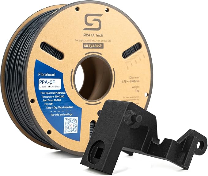 Siraya Tech Fibreheart PPA-CF Core Black 3D Printer Filament - PPA Nylon with 25% Core-Concentrated Carbon Fiber, Ultra-Strong, Heat-Resistant, Low Warpage for Automotive & Industrial Parts (1kg)