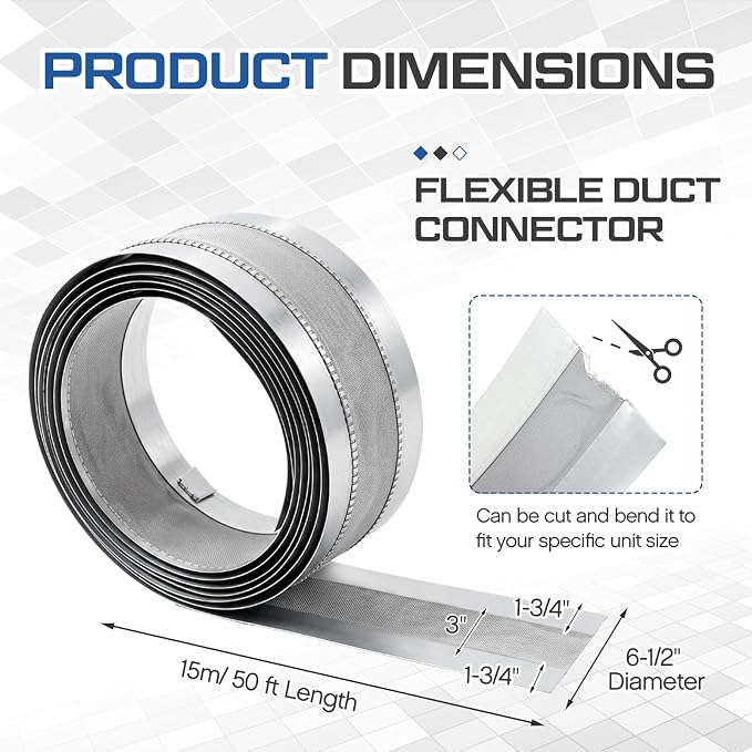 Zonon 6-1/2 x 50 ft Silicone Flexible Duct Connector Canvas Duct Connector Roll for Dryers Range Hoods HVAC Kitchen and Other Household Scenarios