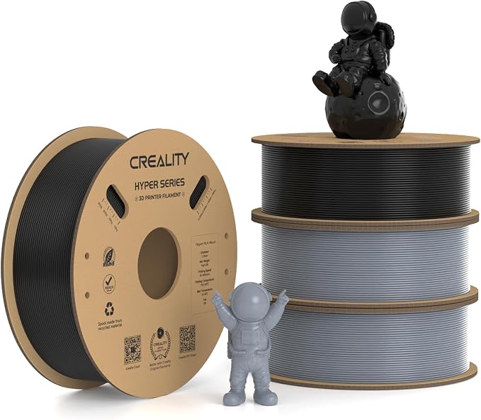 Creality Hyper PLA Filament 1.75mm, 30-600mm/s High Speed 3D Printer Filament, Dimensional Accuracy +/-0.02mm, Fit Most FDM 3D Printers, 4 Pack 1kg Spool(2.2lbs), Black & Grey